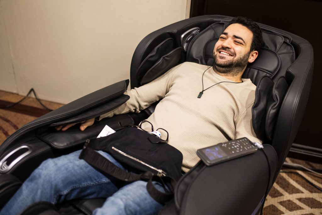 Man resting in a massage chair